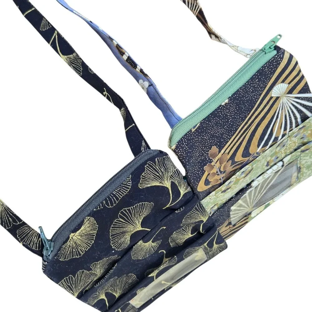 Crossbody Phone Bag ID Card Slot LOT OF 2 Decorative Asian Prints Gingko NWOT
